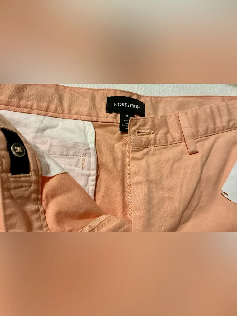 Nordstrom Peach Flat-Front Chino Shorts size 16